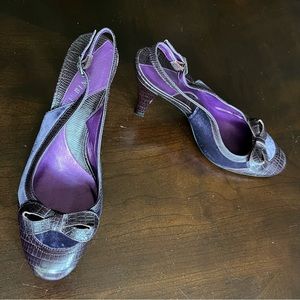 Gianni Bini Purple Leather Velvet Heels SlingBack Round Toe Bow Size 6.5